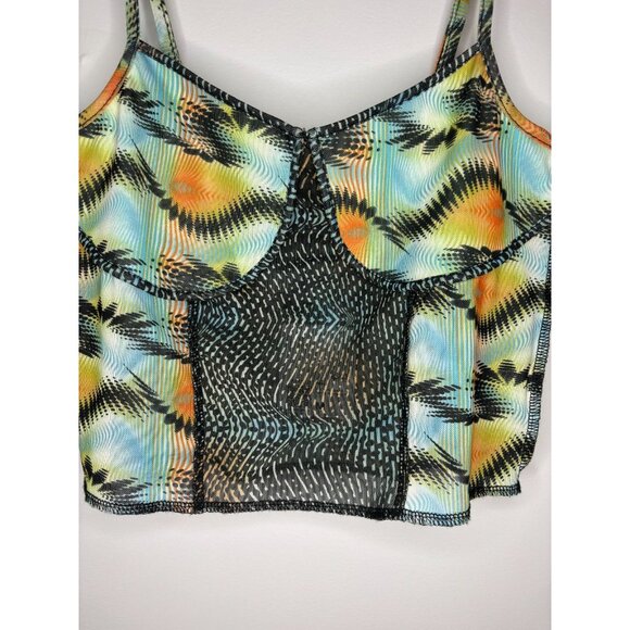 FOREVER 21 NEW Sheer Knit Top Cami Womens M Multicolor Cropped Spaghetti Strap - Picture 2 of 7